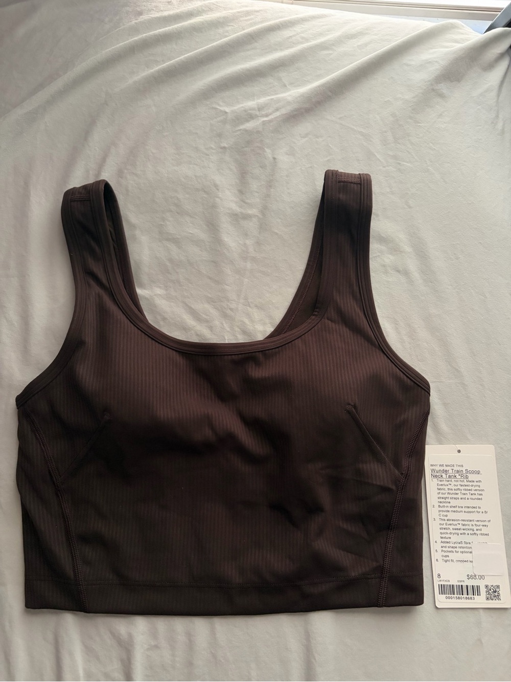 Lululemon Wunder Train Scoopneck Ribbed Tank/Sports Bra Brown size 8 NWT